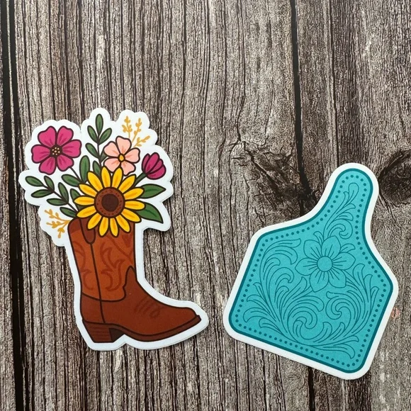 Floral Boot and Cow Tag Sticker - Picture 1 of 1